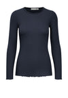 Fransa Hizamond Lettuce Hem Top, Navy