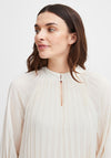Fransa Keyhole Neckline Pleated Blouse, Whitecap Gray