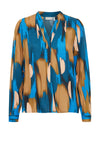 Fransa Dany V-Neck Print Blouse, Blue