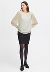 Fransa V-Neck Shimmery Blouse, Whitecap Gray