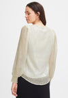 Fransa V-Neck Shimmery Blouse, Whitecap Gray
