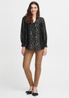 Fransa Sheer Metallic Print Blouse, Black