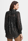 Fransa Sheer Metallic Print Blouse, Black