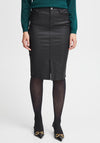 Fransa Malin Coated Midi Pencil Skirt, Black