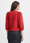 Fransa Madison Ribbed Velour Blouse, Chili Pepper