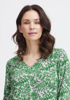 Fransa Ilje V- Neck Leaf Print Top, Online Lime
