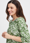 Fransa Ilje Round Neck Leaf Print Top, Online Lime