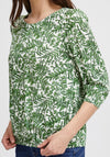Fransa Ilje Round Neck Leaf Print Top, Online Lime
