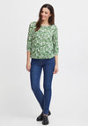 Fransa Ilje Round Neck Leaf Print Top, Online Lime