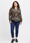 Fransa Curve V-Neck Leopard Print Top, Tigers Eye