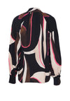 Fransa Lena Zip Neck Abstract Print Blouse, Navy & Pink
