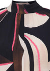 Fransa Lena Zip Neck Abstract Print Blouse, Navy & Pink