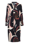Fransa Lena Abstract Print Midi Dress, Navy & Pink