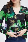 Fransa Gila Marble Print Blouse, Green
