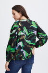 Fransa Gila Marble Print Blouse, Green