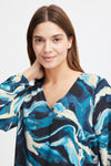 Fransa Gila Marble Print Blouse, Blue