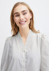 Fransa Pops Shirred V-Neckline Blouse, Blanc De Blanc