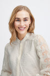 Fransa Blondie Embroidered Sleeve Blouse, Arctic Wolf