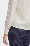 Fransa Blondie Embroidered Sleeve Blouse, Arctic Wolf