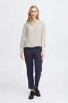 Fransa Blondie Embroidered Sleeve Blouse, Arctic Wolf