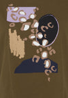 Fransa Savannah Round Neck Graphic T-Shirt, Dark Olive Mix