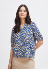 Fransa Merle Abstract Print Blouse, Beaucoup Blue