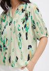 Fransa Merle Abstract Print Blouse, Brook Green
