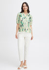 Fransa Merle Abstract Print Blouse, Brook Green