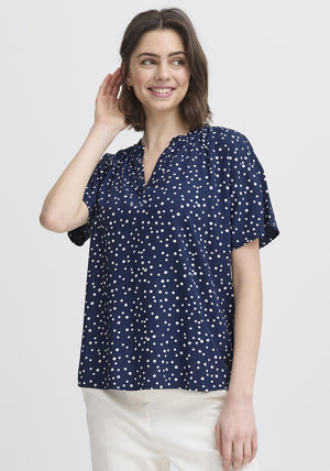 Fransa Kamma Polka Dot Top, Navy