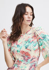 Fransa Lalu Floral Print Shirred Blouse, Rouge Red