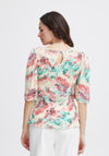 Fransa Lalu Floral Print Shirred Blouse, Rouge Red