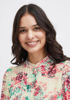 Fransa Lalu Floral Print Pleated Blouse, Rouge Red