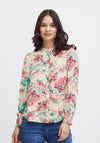 Fransa Lalu Floral Print Pleated Blouse, Rouge Red