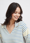 Fransa Carmen V-Neck Striped Sweater, Beaucoup Blue