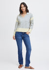 Fransa Carmen V-Neck Striped Sweater, Beaucoup Blue