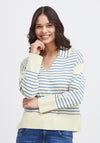 Fransa Carmen V-Neck Striped Sweater, Beaucoup Blue