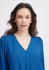 Fransa Oline V-Neck Textured Top, Beaucoup Blue