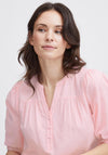 Fransa Maddie V-Neck Linen Blend Top, Pink Frosting