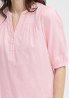 Fransa Maddie V-Neck Linen Blend Top, Pink Frosting