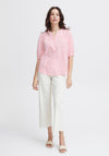 Fransa Maddie V-Neck Linen Blend Top, Pink Frosting