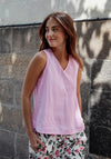 Fransa Maddie V-Neck Linen Top, Pink Frosting
