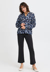 Fransa Flowy Animal Print V Neck Blouse, Navy