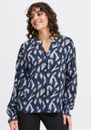 Fransa Flowy Animal Print V Neck Blouse, Navy