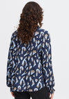 Fransa Flowy Animal Print V Neck Blouse, Navy