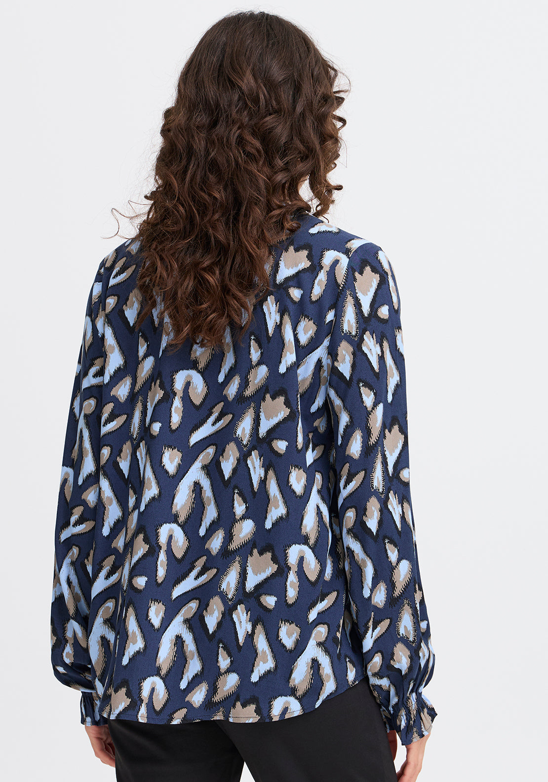 Fransa Flowy Animal Print V Neck Blouse, Navy