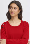 Fransa Basic Shoulder Stud Sweater, Red