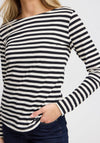Fransa Mye Striped Top, Black and Cream