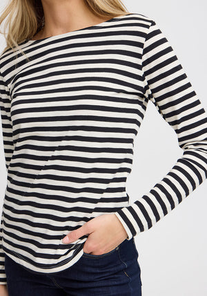 Fransa Mye Striped Top, Black and Cream