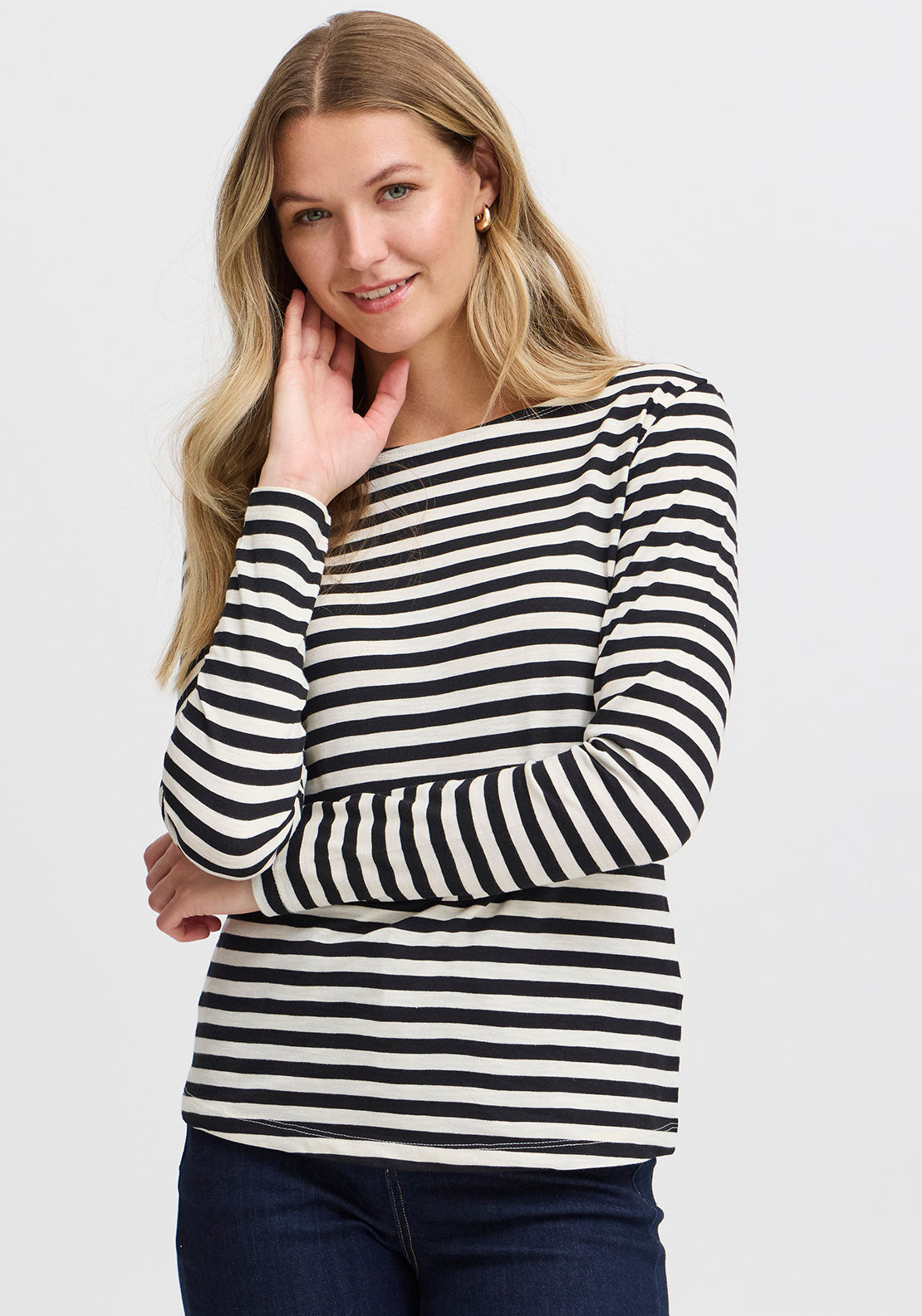 Fransa Mye Striped Top, Black and Cream