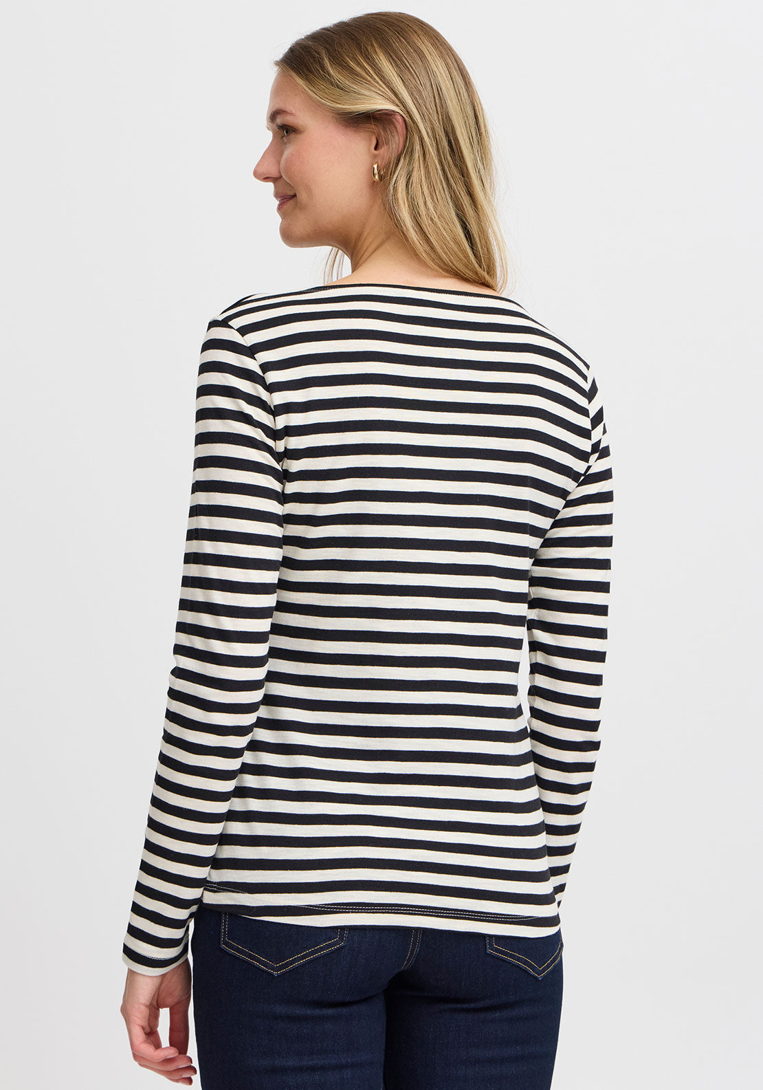 Fransa Mye Striped Top, Black and Cream